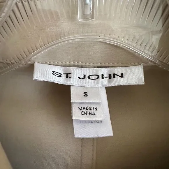 ST. JOHN Knit Sleeve Khaki Cotton Cropped Jacket S Quiet Luxury Academia